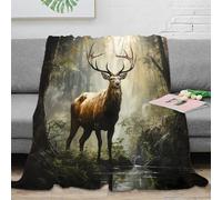 NGGADIWEG Estampado 3D Forest Deer Majestic Plaid Microfibra Ropa de Cama Suave y cálido Wild Animal Arte Manta para Aire Acondicionado Anti-Bolitas para Regalos para Amigos 40x50inch(100x130cm)