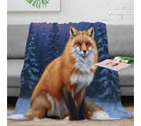 NGGADIWEG Estampado 3D Fox in Snow Manta de Viaje Microfibra Ropa de Cama Ligera y Suave Winter Forest Arte Plaid de Viaje Compacto Anti-Bolitas para Viajes 70×80inch(180x200cm)