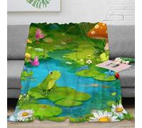 NGGADIWEG Estampado 3D Frog on Lily Plaid térmico Microfibra Ropa de Cama Compacto Dibujo Animado Forest Scene Manta de Siesta Anti-Bolitas para Estudiantes Durante el Estudio 40x50inch(100x130cm)