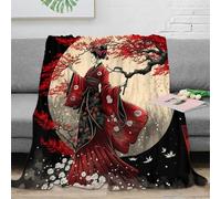 NGGADIWEG Estampado 3D Geisha in Red Plaid de sofá Microfibra Ropa de Cama no desprende Pelusa Japanese Traditional Arte Manta de sofá Suave para Regalos para el hogar 40x50inch(100x130cm)