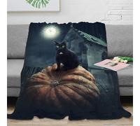 NGGADIWEG Estampado 3D Halloween Gato Plaid Microfibra Ropa de Cama Anti-Bolitas Spooky Night Scene Manta para Aire Acondicionado Suave para Regalos para Casas Nuevas 60x80inch(150x200cm)