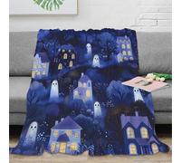 NGGADIWEG Estampado 3D Halloween Houses Manta de salón Microfibra Ropa de Cama esponjosa Ghostly Night Scene Plaid de salón Lavable para jóvenes en casa compartida 50x60inch(127x152cm)