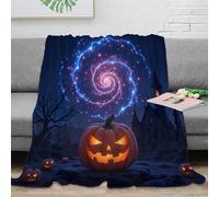 NGGADIWEG Estampado 3D Halloween Pumpkin Manta de sofá Microfibra Ropa de Cama esponjosa y cálida Spooky Castle Night Manta de salón Transpirable Anti-Bolitas para salón 70×80inch(180x200cm)