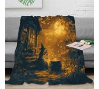 NGGADIWEG Estampado 3D Halloween Witch Manta de Cama Microfibra Ropa de Cama esponjosa Autumn Night Scene Manta de sofá Lavable para Regalo de inauguración de casa 40x50inch(100x130cm)