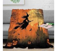 NGGADIWEG Estampado 3D Halloween Witch Manta de Oficina Microfibra Ropa de Cama Lavable Spooky Night Scene Plaid de Oficina Suave y cálido no desprende Pelusa para Trabajo 80×90inch(200x230cm)