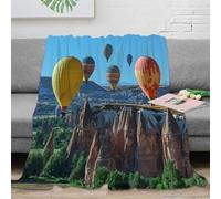 NGGADIWEG Estampado 3D Hot Air Balloons Manta de Cama Microfibra Ropa de Cama Anti-Bolitas Adventure Travel Plaid de Cama Esponjoso y cálido Lavable para Noches 40x50inch(100x130cm)