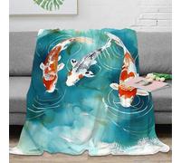NGGADIWEG Estampado 3D koi Fish Arte Manta de Siesta Microfibra Ropa de Cama no desprende Pelusa Watercolor Pintura Plaid de Siesta cálido para Estudiantes en Pausa de Estudio 60x80inch(150x200cm)