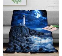 NGGADIWEG Estampado 3D Lighthouse at Night Manta de salón Microfibra Ropa de Cama esponjosa Coastal Moonlit s Plaid de salón Lavable para jóvenes en casa compartida 40x50inch(100x130cm)