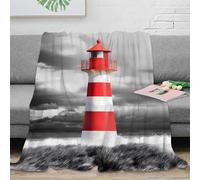 NGGADIWEG Estampado 3D Lighthouse Coastal Manta de Oficina Microfibra Ropa de Cama Lavable Vintage Seaside Scene Plaid de Oficina Suave y cálido no desprende Pelusa para Trabajo 50x60inch(127x152cm)