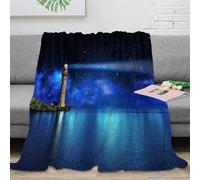 NGGADIWEG Estampado 3D Lighthouse Night Plaid de Cama Microfibra Ropa de Cama Lavable en Lavadora Marine Coastal Manta de Cama Suave y cálida Anti-Bolitas para Cama 70×80inch(180x200cm)