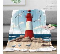 NGGADIWEG Estampado 3D Lighthouse Seaside Manta de salón Microfibra Ropa de Cama no desprende Pelusa Coastal Arte Plaid de salón cálido para Regalos para el hogar 70×80inch(180x200cm)