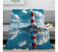 NGGADIWEG Estampado 3D Lighthouse Seaside Manta Ropa de Cama Anti-Bolitas y cálida Coastal Scenic Plaid de sofá Suave Transpirable no desprende Pelusa para Uso doméstico General 80×90inch(200x230cm)
