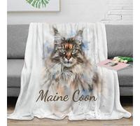 NGGADIWEG Estampado 3D Maine Coon Gato Manta de Oficina Microfibra Ropa de Cama compacta Watercolor Mascota re Manta de Siesta Suave y cálida Lavable para pausas 70×80inch(180x200cm)