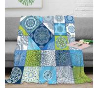NGGADIWEG Estampado 3D Mandala Patterns Manta para Aire Acondicionado Microfibra Ropa de Cama Ligera Blue Green Plaid para Verano Transpirable para Regalos de Verano atentos 70×80inch(180x200cm)