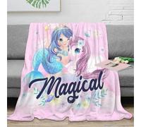 NGGADIWEG Estampado 3D Mermaid Girl frazada Microfibra Ropa de Cama compacta Dibujo Animado Magical d Manta de Siesta Suave para Estudiantes en residencias universitarias 70×80inch(180x200cm)