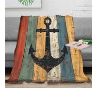 NGGADIWEG Estampado 3D Nautical Anchor Manta Microfibra Ropa de Cama Lavable en Lavadora Rustic Coastal Decor Plaid Anti-Bolitas para Estudiantes Fuera de casa 40x50inch(100x130cm)