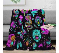NGGADIWEG Estampado 3D Neon Tattoo Designs Manta Microfibra Ropa de Cama Lavable en Lavadora Vibrant Animal mo Plaid Anti-Bolitas para Estudiantes Fuera de casa 40x50inch(100x130cm)