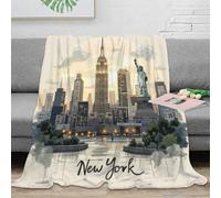 NGGADIWEG Estampado 3D New York Skyline Manta de habitación Microfibra Ropa de Cama Anti-Bolitas illustrataed Cityscape Plaid de habitación Suave para jóvenes Solteros en casa 70×80inch(180x200cm)