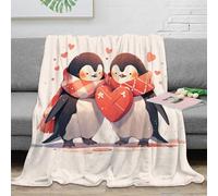 NGGADIWEG Estampado 3D Penguin Couple Manta de habitación Microfibra Ropa de Cama Anti-Bolitas Dibujo Animado Valentine Plaid de habitación Suave para Regalos para la habitación 60x80inch(150x200cm)