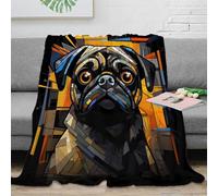 NGGADIWEG Estampado 3D Pug Perro Retrato Manta de salón Microfibra Ropa de Cama esponjosa Stylized Mosaic Arte Plaid de salón Lavable para jóvenes en casa compartida 40x50inch(100x130cm)