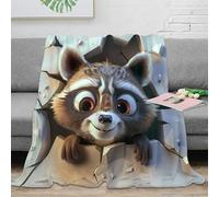 NGGADIWEG Estampado 3D Raccoon asomandose Manta de Oficina Microfibra Ropa de Cama Lavable Dibujo Animado Animal Plaid de Oficina Suave y cálido no desprende Pelusa para Trabajo 60x80inch(150x200cm)