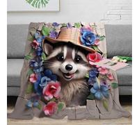 NGGADIWEG Estampado 3D Raccoon asomandose Manta Microfibra Ropa de Cama Anti-Bolitas y cálida Floral Hat Design Plaid Compacto para jóvenes en traslados laborales 60x80inch(150x200cm)