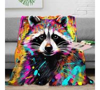 NGGADIWEG Estampado 3D Raccoon Cara Arte Manta de Cama Microfibra Ropa de Cama compacta Vibrant Pop Arte Manta de habitación Suave para Estudiantes en dormitorios 40x50inch(100x130cm)