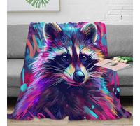 NGGADIWEG Estampado 3D Raccoon Cara frazada Microfibra Ropa de Cama no desprende Pelusa Vibrant Digital Arte Plaid de frazada Suave y cálido Lavable para casa 60x80inch(150x200cm)