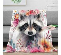 NGGADIWEG Estampado 3D Raccoon Cara Manta térmica Microfibra Ropa de Cama Ligera Floral Watercolor Plaid térmico no desprende Pelusa para jóvenes en Invierno 50x60inch(127x152cm)