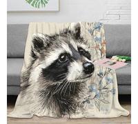 NGGADIWEG Estampado 3D Raccoon Retrato Manta de Oficina Microfibra Ropa de Cama Transpirable Hand Drawn Animal Arte Plaid de Oficina Anti-Bolitas para jóvenes en Oficina Moderna 40x50inch(100x130cm)