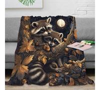 NGGADIWEG Estampado 3D Raccoon Siblings Manta de Oficina Microfibra Ropa de Cama Anti-Bolitas Night Forest Manta de Descanso cálida para Regalos para Profesionales ocupados 80×90inch(200x230cm)
