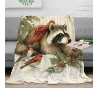 NGGADIWEG Estampado 3D Raccoon with Bow Manta Microfibra Ropa de Cama compacta y Suave Christmas Wildlife Arte Manta de Viaje Ligera para Regalos para Amigos viajeros 50x60inch(127x152cm)