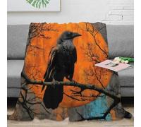 NGGADIWEG Estampado 3D Raven Perched Manta de Cama Microfibra Ropa de Cama Anti-Bolitas Halloween Night Scene Plaid de Cama Suave para jóvenes Solteros 40x50inch(100x130cm)