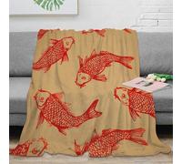NGGADIWEG Estampado 3D Red Fish Pattern Manta Microfibra Ropa de Cama Lavable en Lavadora Japanese Arte Plaid térmico Anti-Bolitas no desprende Pelusa para Uso doméstico Diario 70×80inch(180x200cm)