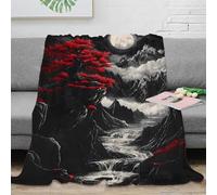 NGGADIWEG Estampado 3D Red Tree Moonlit Manta Microfibra Ropa de Cama Lavable y Anti-Bolitas Mountain Landscape Arte Manta de Descanso Suave y cálida para Relax Diario 50x60inch(127x152cm)
