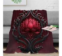 NGGADIWEG Estampado 3D RedLotusOrnament Manta térmica Microfibra Ropa de Cama retiene el Calor GothicFloralDesign Plaid Suave Transpirable Lavable para Interiores 80×90inch(200x230cm)