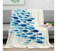 NGGADIWEG Estampado 3D School of Fish Plaid térmico Microfibra Ropa de Cama Compacto Blue Watercolor Manta de Siesta Anti-Bolitas para Estudiantes Durante el Estudio 40x50inch(100x130cm)