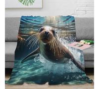 NGGADIWEG Estampado 3D Sea Lion Swimming frazada Microfibra Ropa de Cama Suave y cálida Wild Marine Animal Plaid versátil Anti-Bolitas para Regalos de Cualquier ocasión 80×90inch(200x230cm)