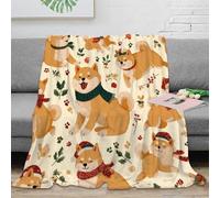 NGGADIWEG Estampado 3D Shiba Inu Perros Manta Microfibra Ropa de Cama Lavable y Suave Christmas Festive pa Manta de Viaje Ligera para Regalos para excursiones y Vacaciones 60x80inch(150x200cm)
