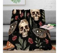 NGGADIWEG Estampado 3D Skull Arte Manta Microfibra Ropa de Cama no desprende Pelusa Gothic Botanical Design Plaid de Cama Esponjoso y cálido Anti-Bolitas para Uso en habitación 70×80inch(180x200cm)