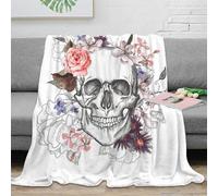 NGGADIWEG Estampado 3D Skull Flower Wreath Manta de Viaje Microfibra Ropa de Cama Suave Botanical Gothic Manta de Descanso Anti-Bolitas para Regalos para quienes viajan Mucho 40x50inch(100x130cm)