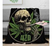 NGGADIWEG Estampado 3D Skull Smoking Weed frazada Microfibra Ropa de Cama Premium Grunge Tattoo Manta térmica Transpirable para Regalos para Familiares 60x80inch(150x200cm)