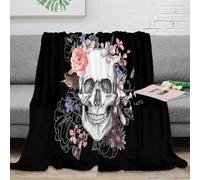 NGGADIWEG Estampado 3D Skull with Flowers Manta Microfibra Ropa de Cama Anti-Bolitas y cálida Botanical Gothic Arte Plaid Compacto para Regalos de graduación 80×90inch(200x230cm)