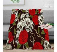 NGGADIWEG Estampado 3D Skulls with Roses Manta de Oficina Microfibra Ropa de Cama Lavable Gothic Floral Pattern Plaid de Oficina Suave y cálido no desprende Pelusa para Trabajo 40x50inch(100x130cm)