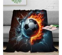 NGGADIWEG Estampado 3D Soccer Ball Fire Manta de Viaje Microfibra Ropa de Cama Ligera y Suave Dynamic Sports Arte Plaid de Viaje Compacto Anti-Bolitas para Viajes 40x50inch(100x130cm)