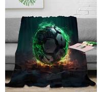 NGGADIWEG Estampado 3D SoccerBallFire Manta de Siesta Microfibra Ropa de Cama Suave FantasySportsArte Plaid de Oficina cálido para Regalos para colegas 80×90inch(200x230cm)
