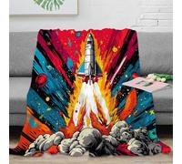 NGGADIWEG Estampado 3D Space Rocket Launch Manta para Todas Las Estaciones Microfibra Ropa de Cama Lavable Vibrant Comic Manta versátil Suave para jóvenes en Cada época del año 80×90inch(200x230cm)