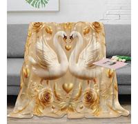 NGGADIWEG Estampado 3D Swan Love Design Plaid térmico Microfibra Ropa de Cama Premium Romantic Golden Arte Manta térmica no desprende Pelusa para Regalos de Invierno 60x80inch(150x200cm)