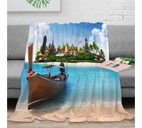 NGGADIWEG Estampado 3D Thai Island Scene Manta Microfibra Ropa de Cama Anti-Bolitas y cálida Tropical Beach Plaid Compacto para Regalos de graduación 80×90inch(200x230cm)