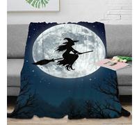 NGGADIWEG Estampado 3D Witch Flying Manta de Viaje Microfibra Ropa de Cama compacta Halloween Night Scene Plaid de Viaje Ligero para jóvenes Amantes de los Viajes 60x80inch(150x200cm)